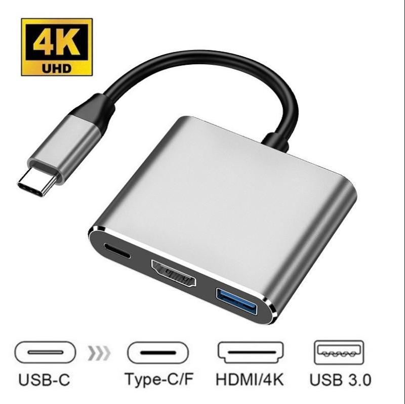 Хаб USB Type-c 3 в 1 Разветвитель USB C на HDMI-совместимый ХАБ Type-c на HDMI-совместимый USB3.0 Док-станция Для конвертера Macbook Air серый