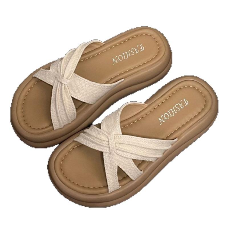 Thick-bottomed Cool Slippers for Women's Summer Wear, New Cross-strapped Flat-bottomed High-end Skirt One-word Slippers