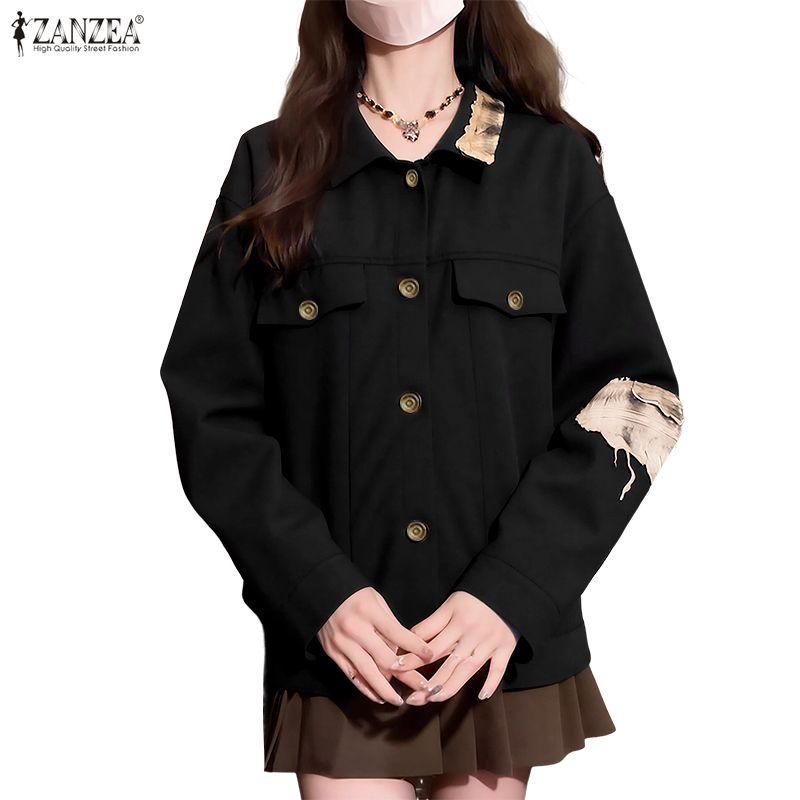 ZANZEA Women Casual Turn Down Collar Loose Long Sleeve Blouse