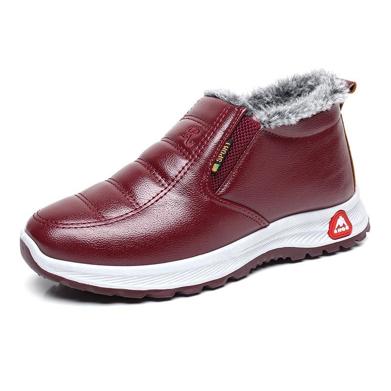 Winter New Couple Leather Cotton Shoes Piled Thickened Waterproof Dad Cotton Boots Mom Shoes Men's and Women's Snow Boots