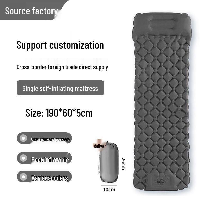

Inflatable Camping Pad with Foot Pump, Pillow, and Diamond TPU Design 190*60*5cm