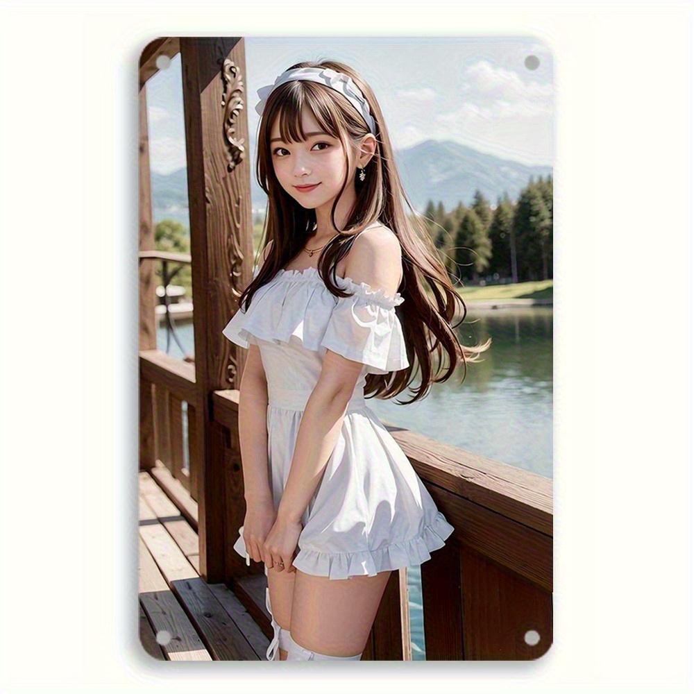 

Elegant Woman Vintage Metal Tin Sign () Chic Wall Art with Scenic Lake Mountain View Perfect for Home Cafe Bar or Bat 20x30cm（7.8x11.8inch）