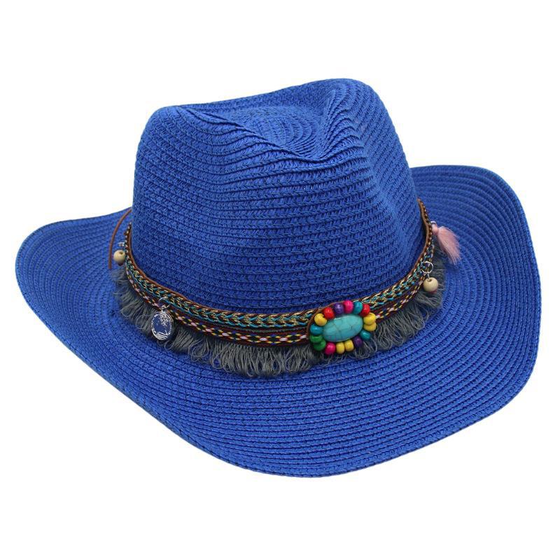 Western Cowboy Straw Hat Summer Sun Hat Beach Hat Ethnic Sun Hat Tibetan Curling