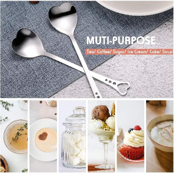 Patelai 12 Pieces Heart Shaped Spoon Stainless Steel Tea Flatware Set, 5.7 Inch Coffee Sugar Spoon Ice Cream Cake Dessert Stirring for Home,