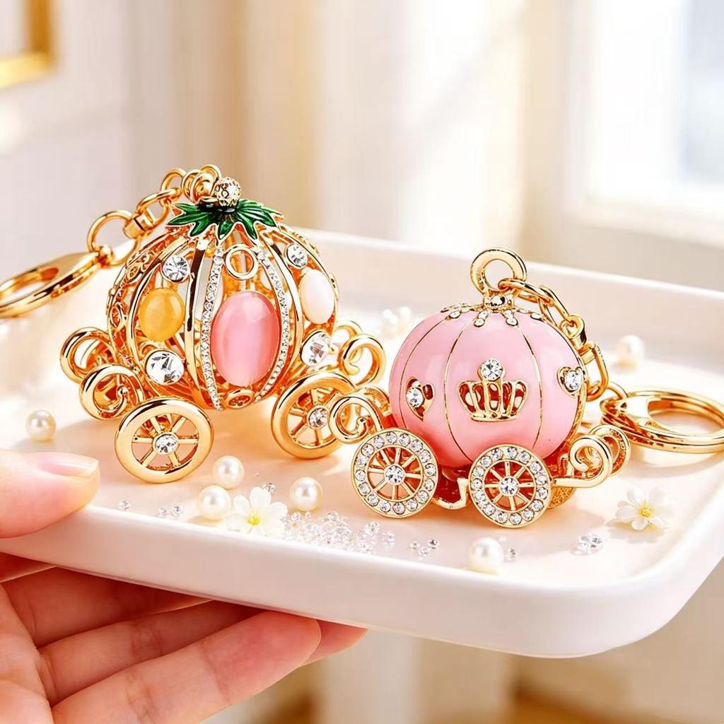Europe And America Sale Rhinestone Pumpkin Carriage Diamond Studded Advanced Exquisite Bag Pendant Keychains Bag Charm