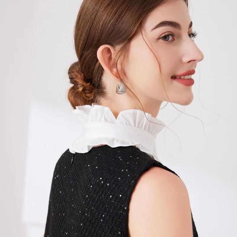 Women Pleated Ruffled Stand Detachable Collar Blouse Shirt Stand Collar Decorative Neck Ruff Choker Clothing Accessory