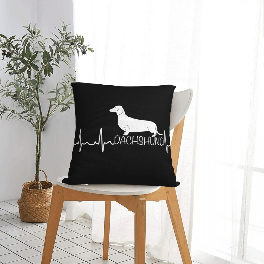 Heartbeat Dachshund For Dog Lover Pillowcase Polyester Cushion Cover Decorative Throw Pillow Case Cover Car Zippered 18