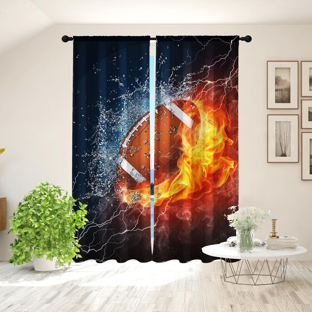 Feuer Basketball Fußball Spaorts Junge Fenster Vorhänge Jalousien Für Kinder Schlafzimmer Wohnzimmer Badezimmer Küche Tür Heimdeko 2 Stück