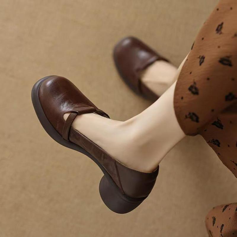 New Vintage Round-toe Platform Thick-soled Low-heeled Shallow-mouth Versatile Soft-soled Women's Shoes