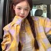 Color Blocking Checkered Women's Shirt Thin Loose Casual Sunscreen Shirts Spring Long Sleeved Lapel Female's Blouses