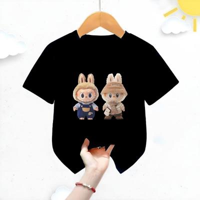 2025 New LABUBU Printed Short Sleeved Fashionable and Versatile Round Neck T-shirt Casual Cartoon Style Girl's Top