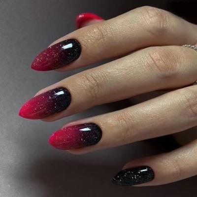Cat's Eye Gradual Change Fake Nails Rose Red Wearing Nail Removable Nail Piece Nail Piece Short Almond Nail Patch