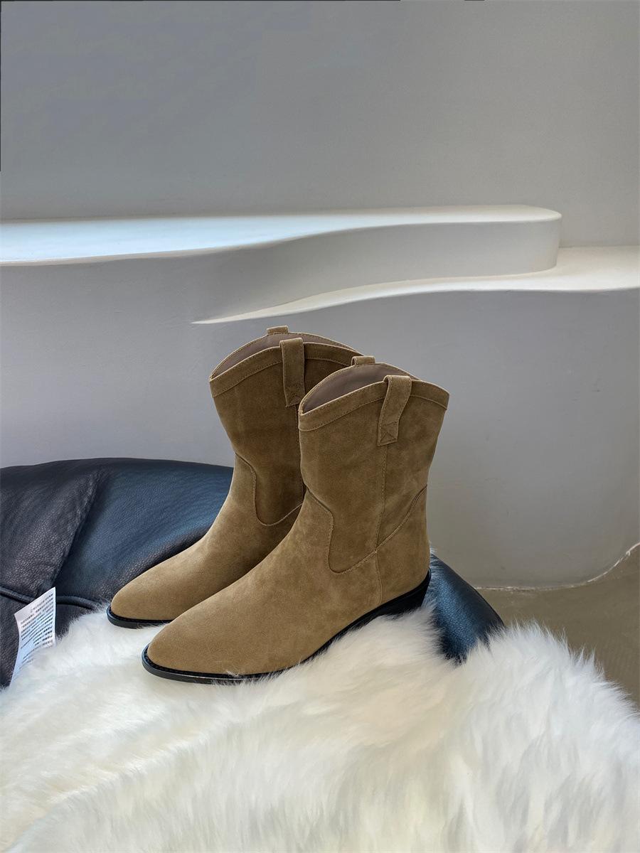 

Корейские ретро остроносые ковбойские сапоги на толстом каблуке женские 2025 осень и зима новая универсальная британская короткая обувь Мартин 40