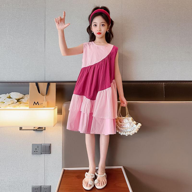 

Платья для девочек, летние детские юбки-жилетки принцессы, милые платья принцессы в стиле вестерн для больших детей 110 розовый