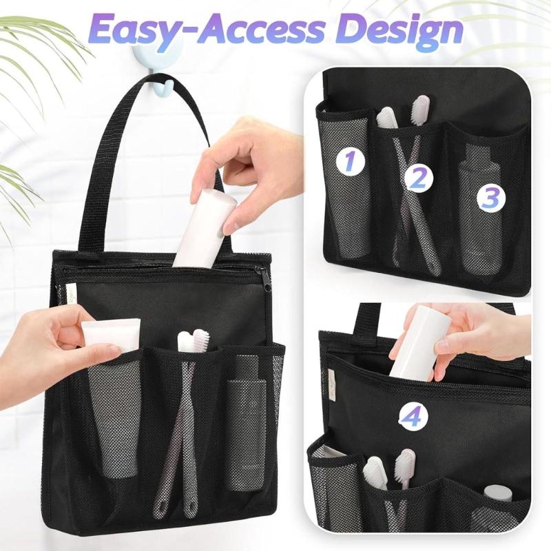 Quick Drying Mesh Beach Pack Bag With Hanging Hook Multipurpose Bathroom Storage for Pool Camping Dorm