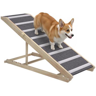 Dog Ramp Foldable and Adjustable Height 41-60 Cm Wooden Pet Ramp with Non-slip Mat