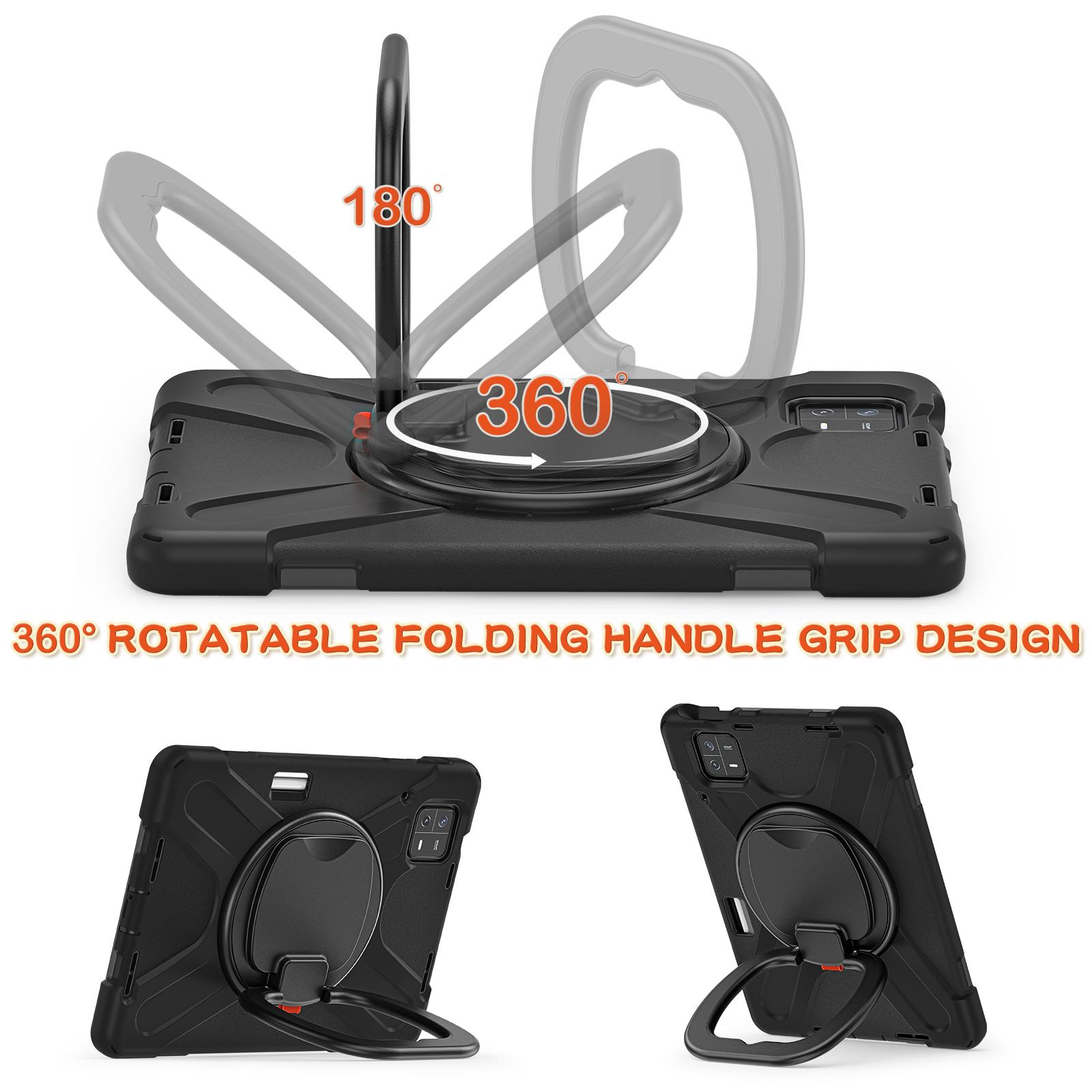

For Xiaomi Pad 6 PC+ Silicone Tablet Case Rotating Kickstand Cover Black+Black