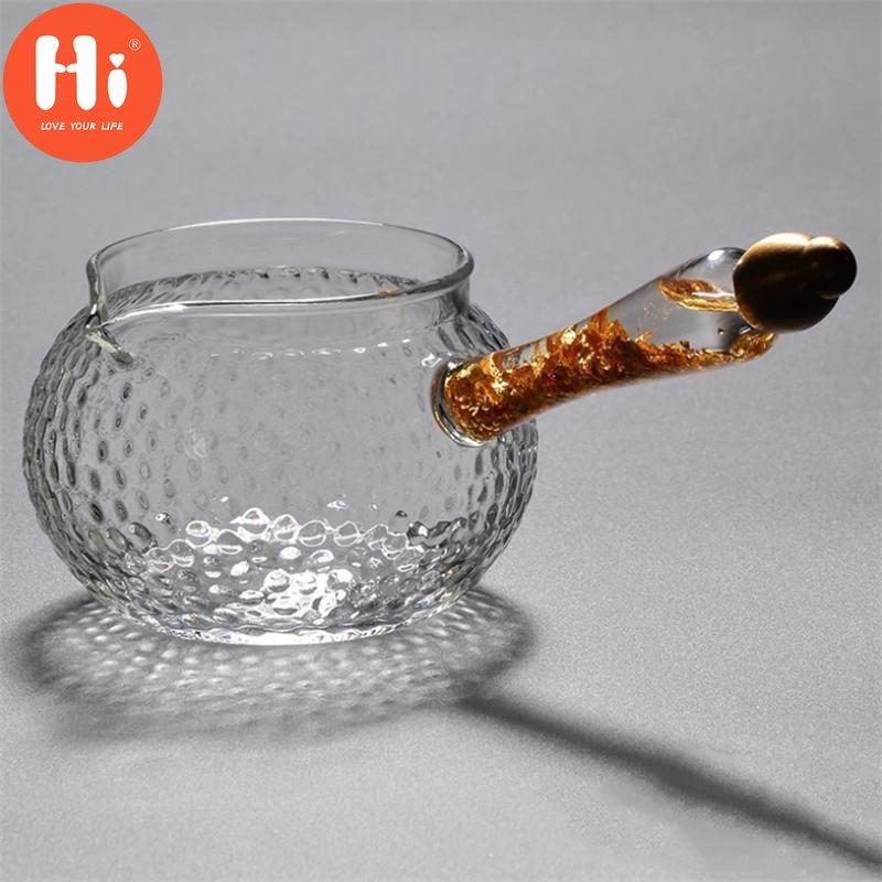 Hi Heat Resistant Teacup Glass Gold Leaf Handle Kung Fu Fair Cup Drinkware Transparent Tea Dispenser