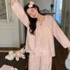 Cotton Crew Neck Comfortable Lace Up Lace Set Women's Loungewear Long Sleeves Pants Pompom Comet