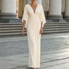 Damenbekleidung, Französisches V-Ausschnitt-Kleid mit Falten in der Taille, Fledermausärmel, schmales Kleiderröckchen