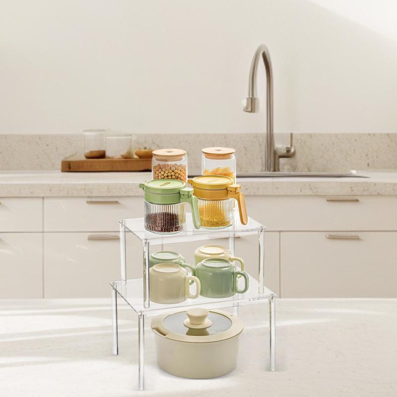 

Cabinet Risers Cabinet Display Shelf Acrylic 2 Pieces Space-Saving Counter Storage Riser Stand For Living Room Coffee Station білий