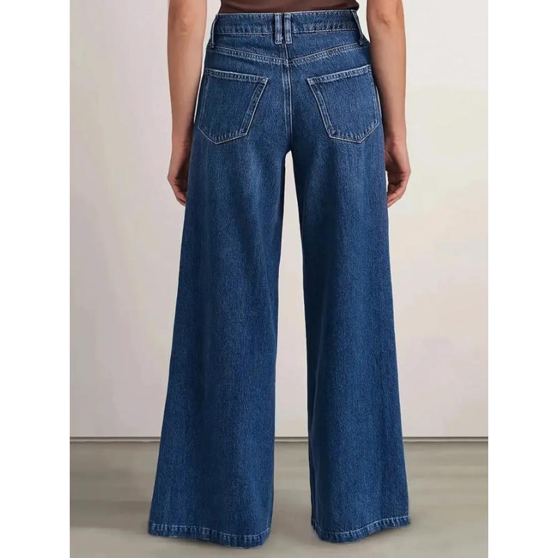 "Women’s Deep Blue Wide Leg Jeans - Stylish Denim Trousers for Comfort and Versatility