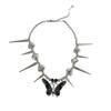 Punk Style Necklace Intricate Butterfly Rivet Choker Adjustable Clavicle Chain Jewelry for Music Festivals and Parties