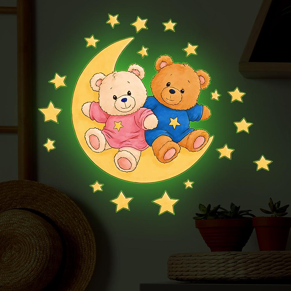 Cartoon Cute Little Bear and Starry Sky Wall Stickers for Living Room and Bedroom Decoration