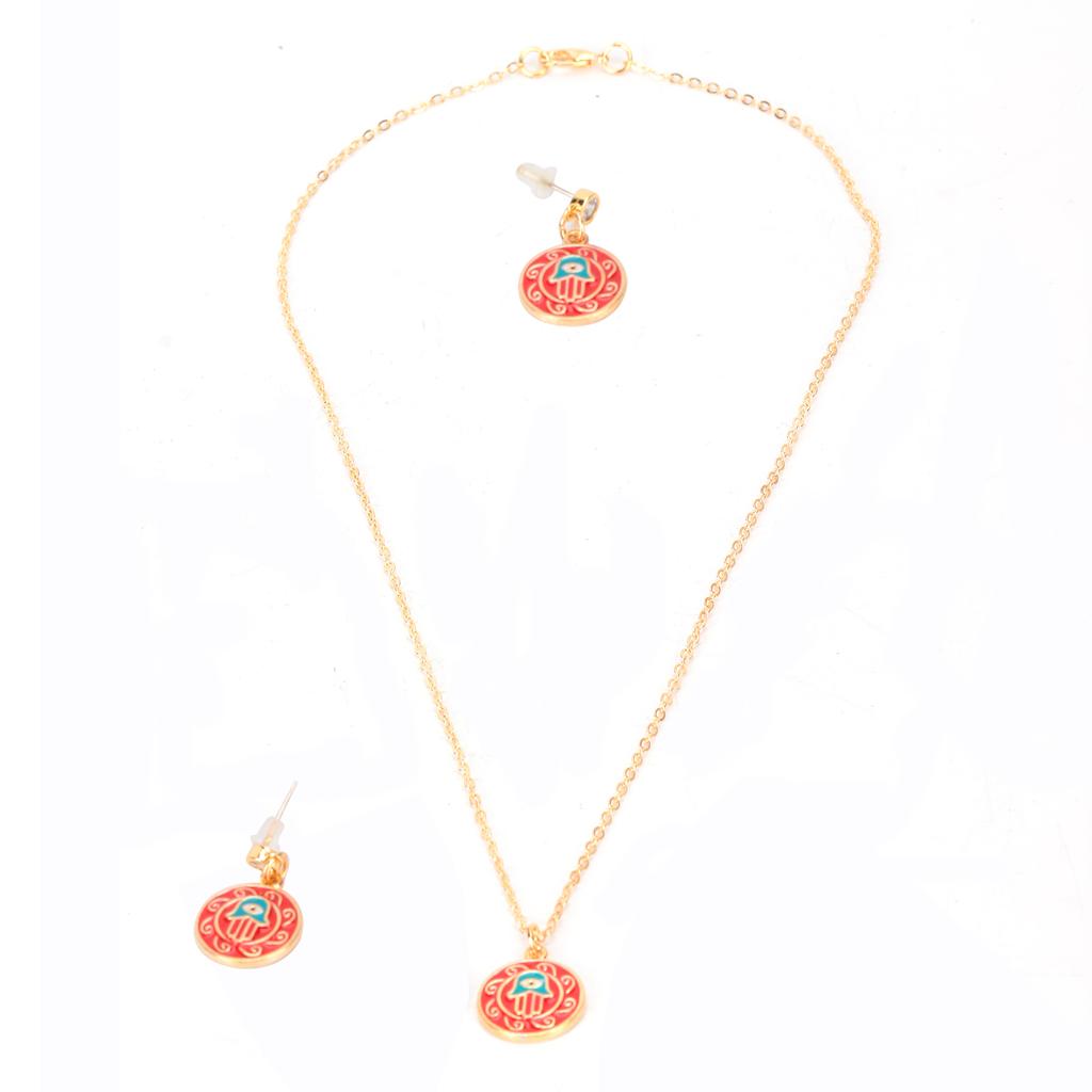 Necklace Earrings Set Red Stylish Simple Pendant Eardrop Suit for Clothing Decoration Gifts