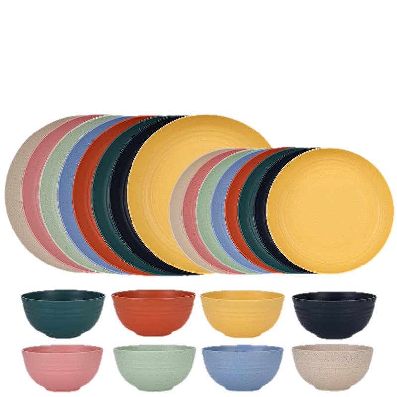 Rice Husk Disposable Tableware Set - Food Grade, High Temperature Resistant Bowls, Plates, and Chopsticks.