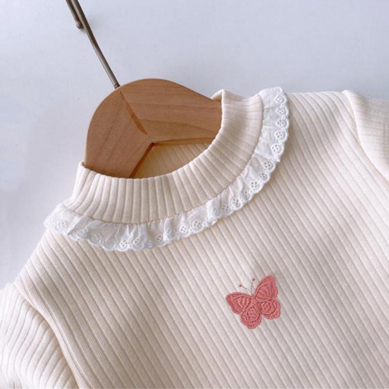 Children's Thicken Long Sleeve T-shirt Round Collar Bowknot Versatile Stylish Top For Autumn And Winter Suitable For Toddler Girls