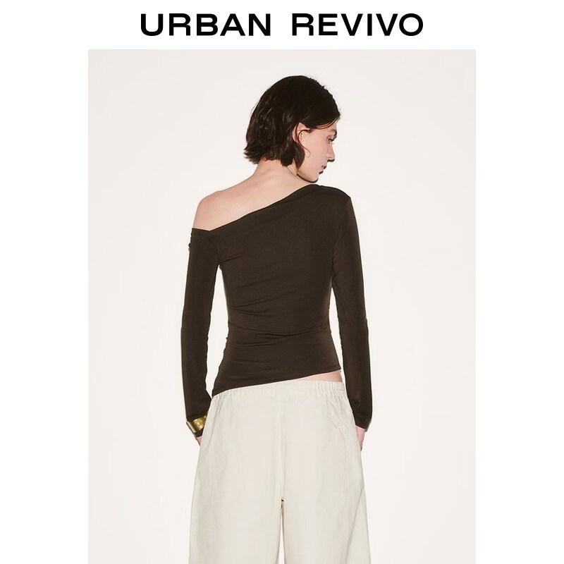 UR 2026 Women's Asymmetrical Neck Pleated T-Shirt