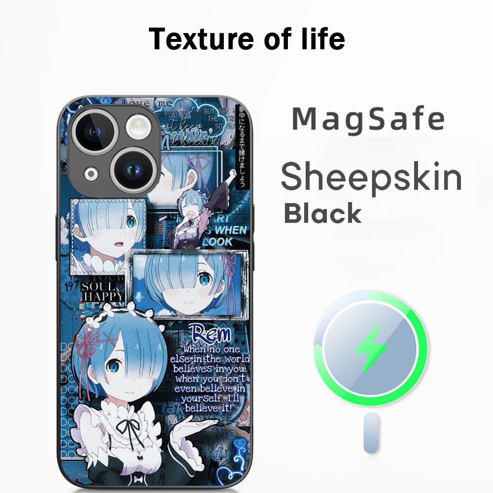 Coque de téléphone motif anime classique fille mignonne Re zero Pour iPhone 17 16 15 14 13 12 Plus Pro Max Haut de gamme Luxe Magsafe Peau de mouton