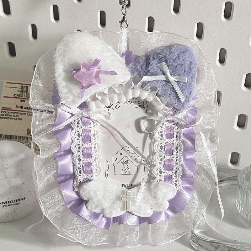 Schattige Pluche Fotokaarthouder Anime Kant Lolita Stijl Kpop Idool Fotoalbum Beschermer voor Opslag Verzameling