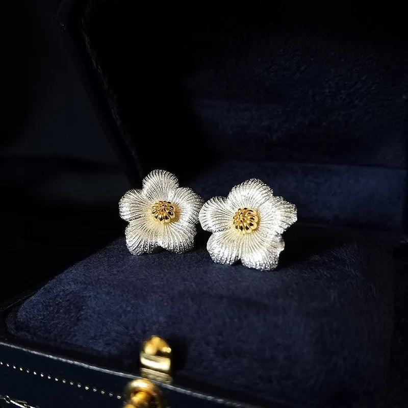 Retro Oil Painting Style Shining Flowers Earings Wire Drawing Gardenias Drop Earrings for Women Exquisite Wedding Zircon