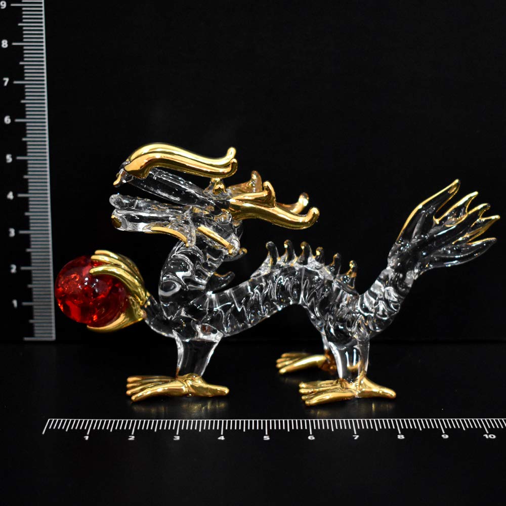 Fourcart Handmade Glass Feng Shui Dragon with Ball, 4-inch