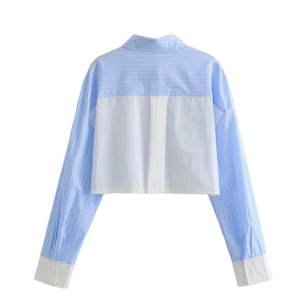 Spring 2025 Women's Striped Color Block Shirt & Shorts Set - European/American Style