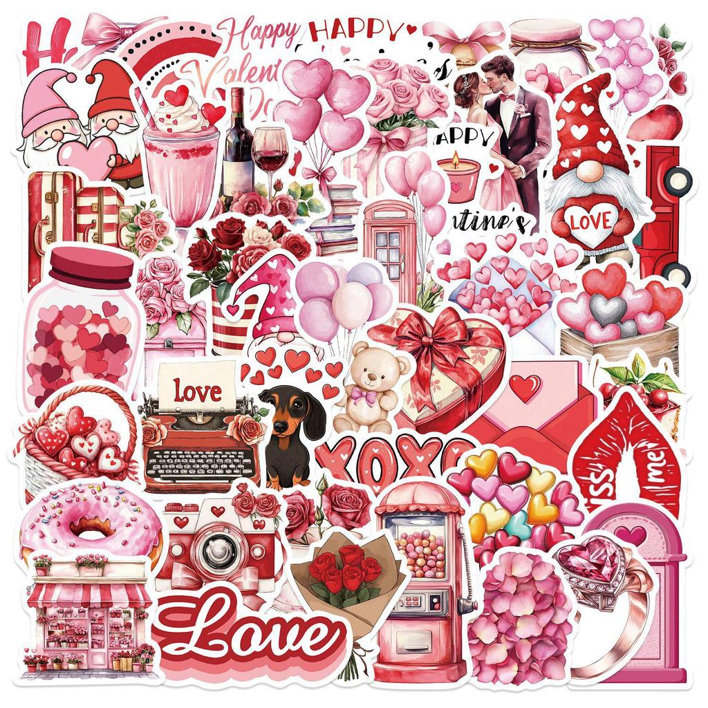 Valentine's Day 50-Piece LOVE Graffiti Stickers - Waterproof Cartoon Decorations for Luggage and Rooms