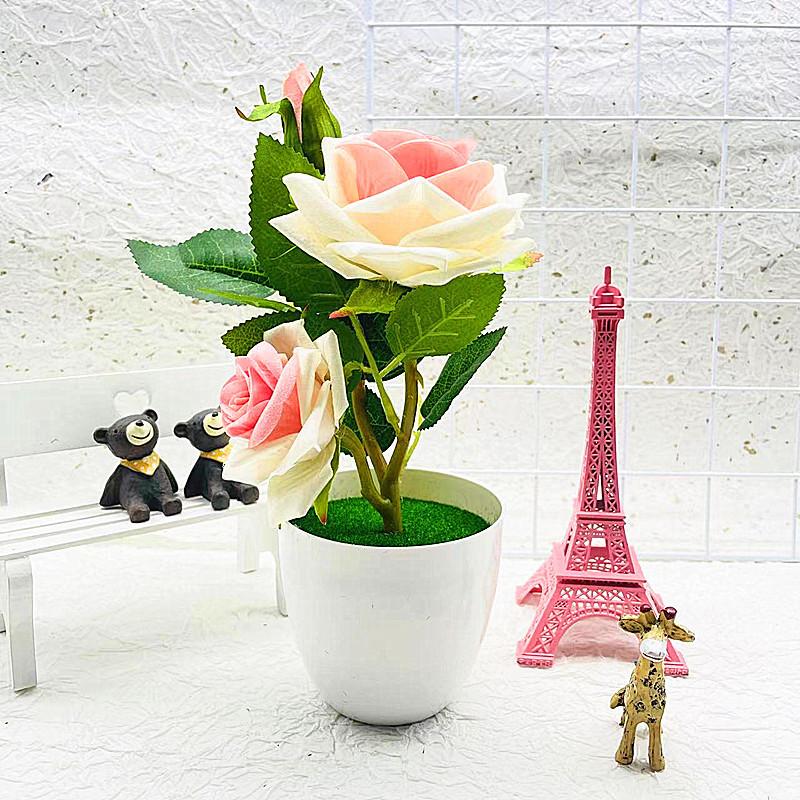 Artificial Elegant Flower Rose Potted Plant Bonsai For Home Celebration Gift And