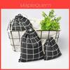 Cotton Linen Grid Storage Bag With Drawstring For Travel And Home Organization