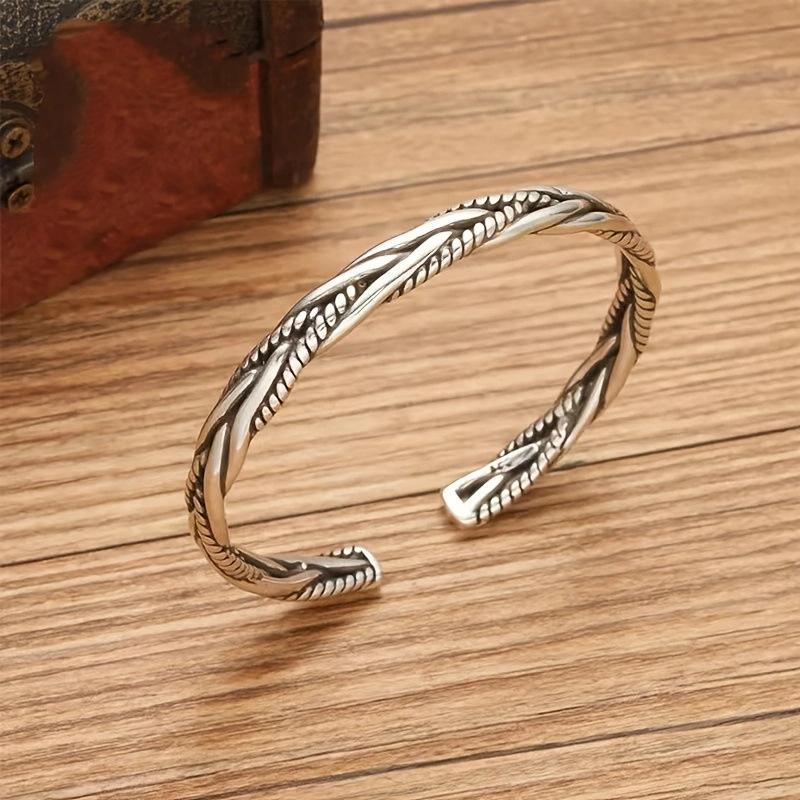 

Hip-hop Personality Ancient Silver Weave Twist Opening Adjustable Bangles for Men Women Couple Retro Simple Jewelry Accessories