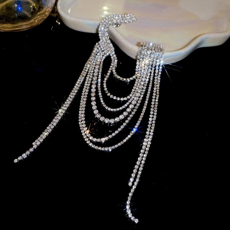 European And American Luxury Full Rhinestone Tassel Brooch Multi-Layer Rhinestone Autumn And Winter Sweater Joker Brooch
