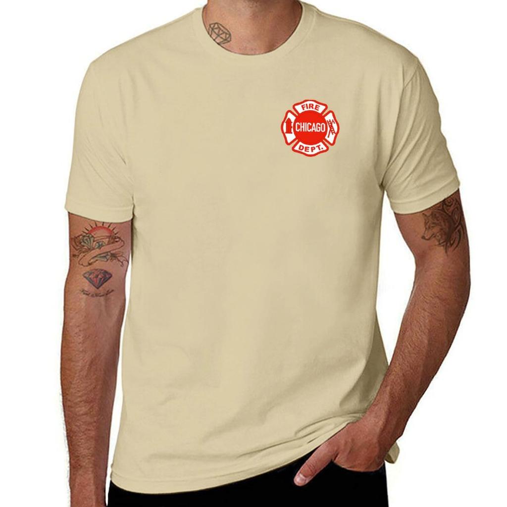 CHICAGO FIRE LOGO T-Shirt Korean Fashion Blacks Funnys T-shirts for Men Cotton