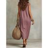 Women Casual Loose Cowl Neck Sleeveless Solid Color Long Swing Vacation Dress