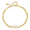 Double Layer Stacked 18k Gold Plated Pearl Anklet Women Minimalist Foot Jewelry