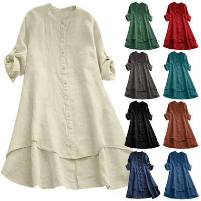 Women's Cardigan Long Sleeved Button Cotton Linen Long Loose Thin Shirt