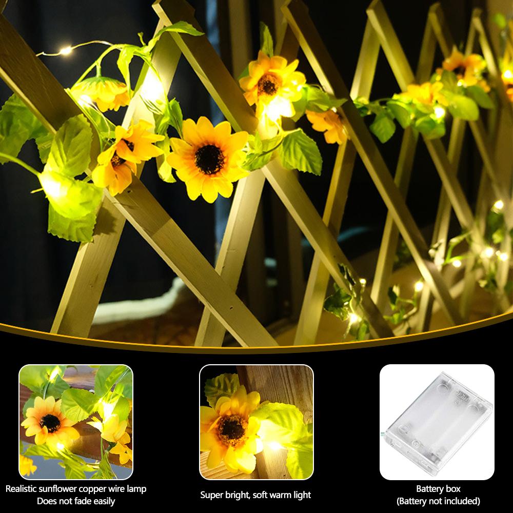 Ivy Vines Fairy Lights Battery Powered 5M Christmas Sunflower Rose Garland String Lights For Bedroom Garden Wedding Decor