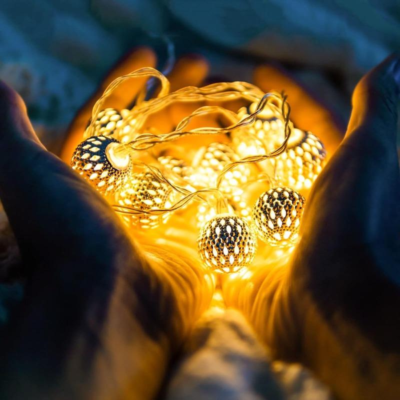 LED Moroccan Fairy Lights Battery Operated Gold Globe String Lights For Home Outdoor Wedding Party Festival Decoration 10/20/40LEDs