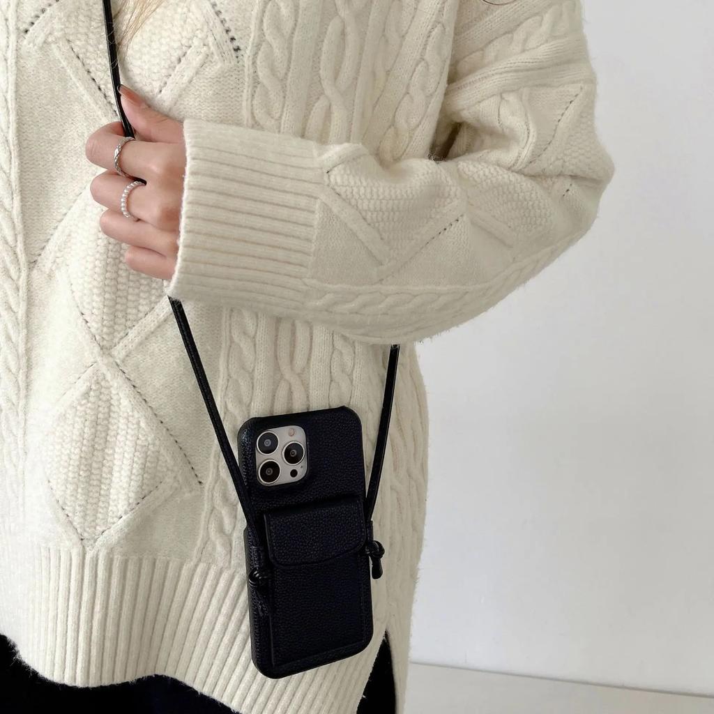 Crossbody Lanyard Phone Case For iPhone 16 15 14 13 12 11 Pro Max Mini XR XS Max 7 8 Plus Case Wallet Leather Card Holder Strap
