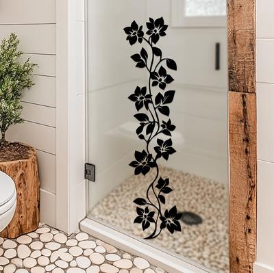 Minimalist Black Floral Vine Glass Stickers, Bathroom Door and Window Decorative Stickers